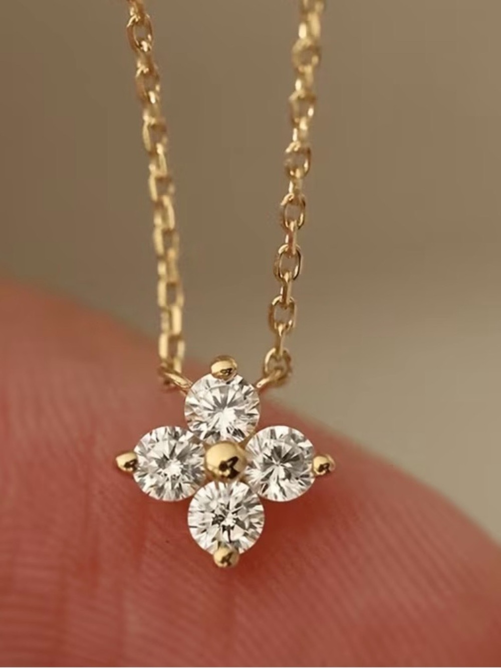 18k Gold plated stainless steel Floral Pendant Necklace cz gift cute preppy gift - Picture 4 of 5